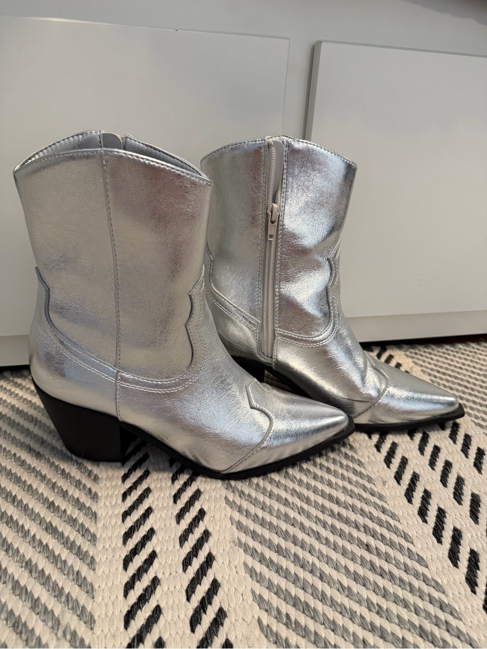 Metallic Silver Women’s Western Ankle Boots